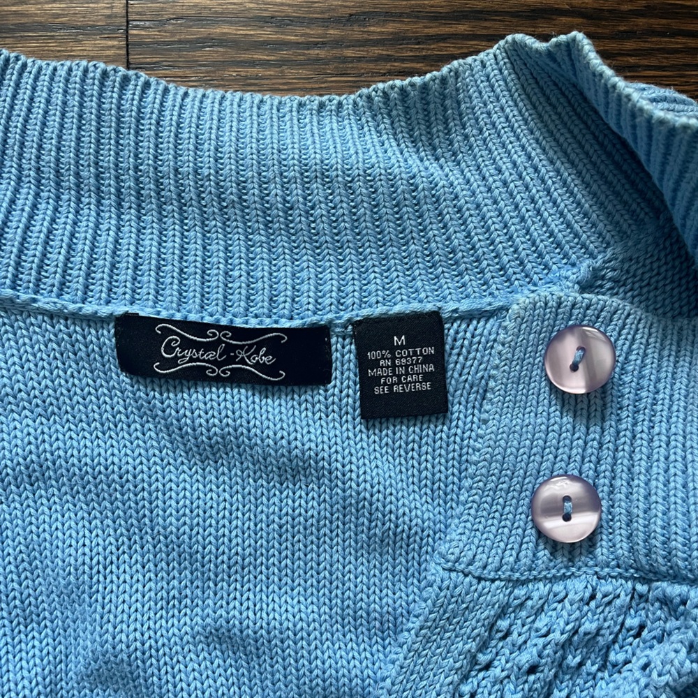 blue knit short sleeve vintage sweater - Picture 3 of 5